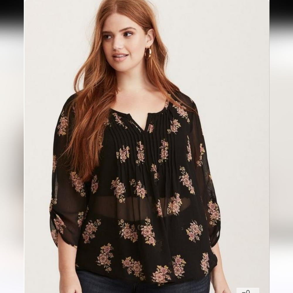 Chiffon Sheer Floral Blouse